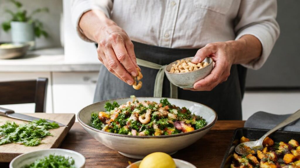 Salade garnie de noix de cajou dosées