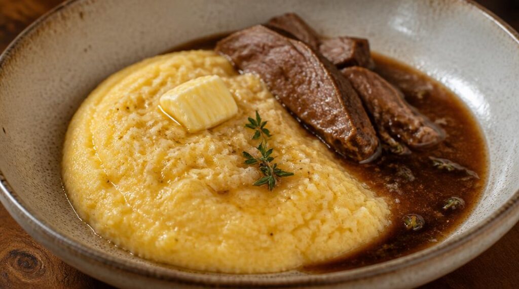 Polenta crémeuse au parmesan et jus