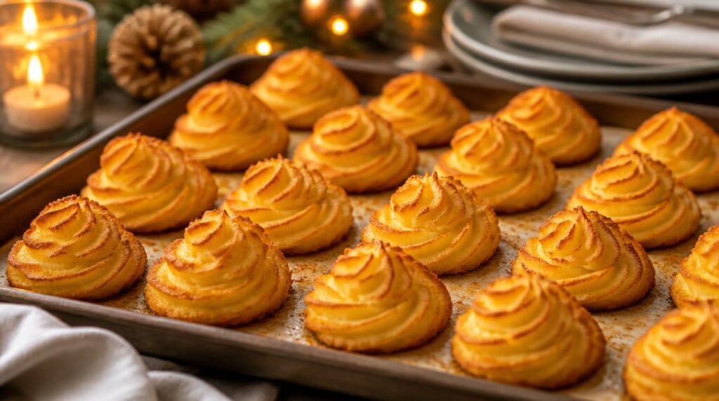 Pommes duchesse dorées avec pommes de terre pour chapon