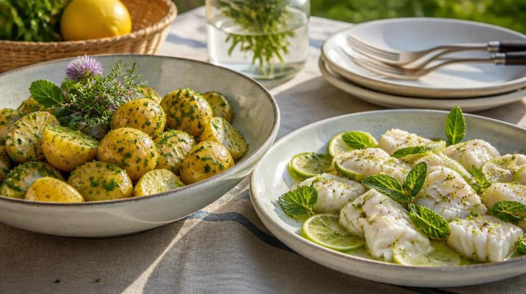 Pommes de terre avec ceviche poisson blanc