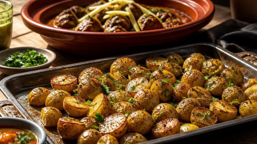 Pommes de terre rôties avec tajine de kefta