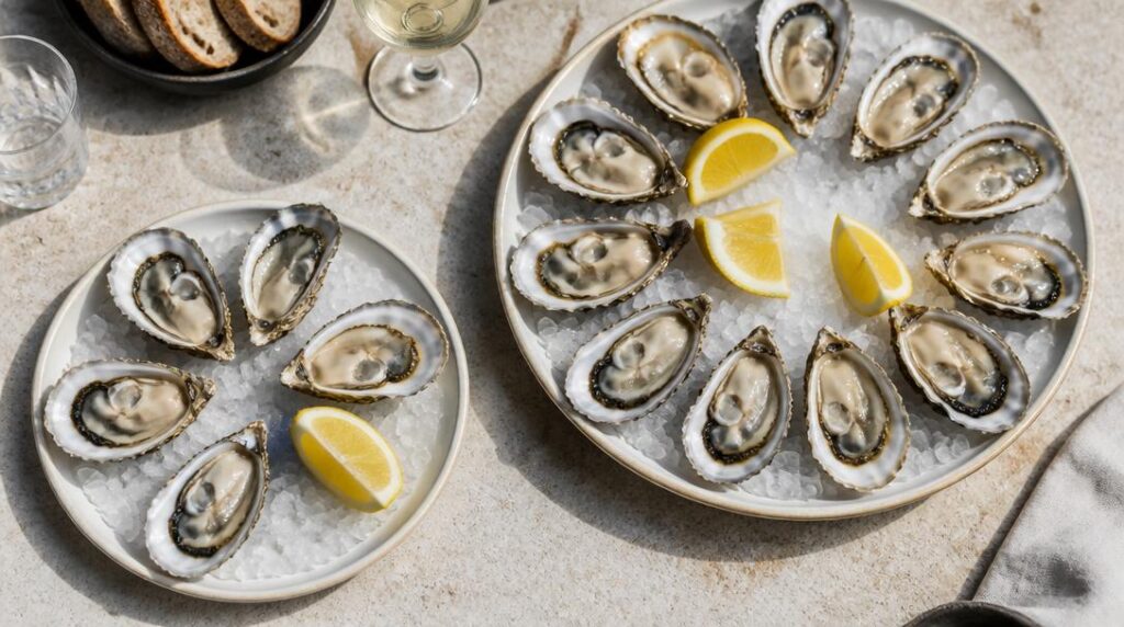 Portions de six et douze huîtres crues