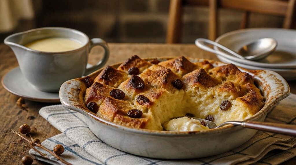 Pudding aux raisins et crème anglaise maison