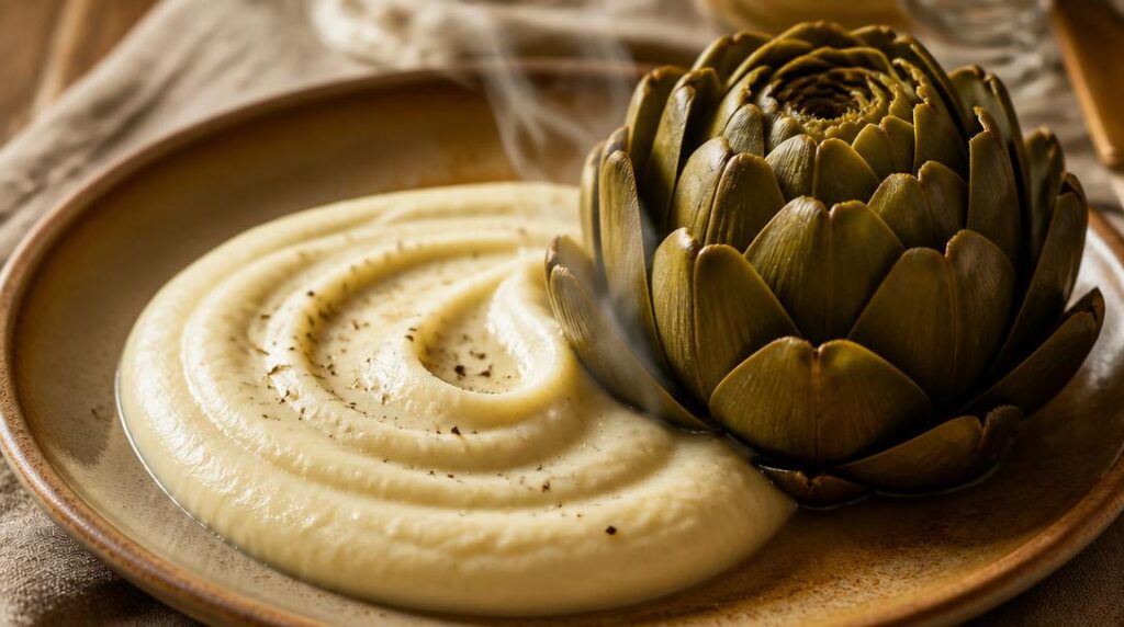 Purée avec artichaut chaud et céleri