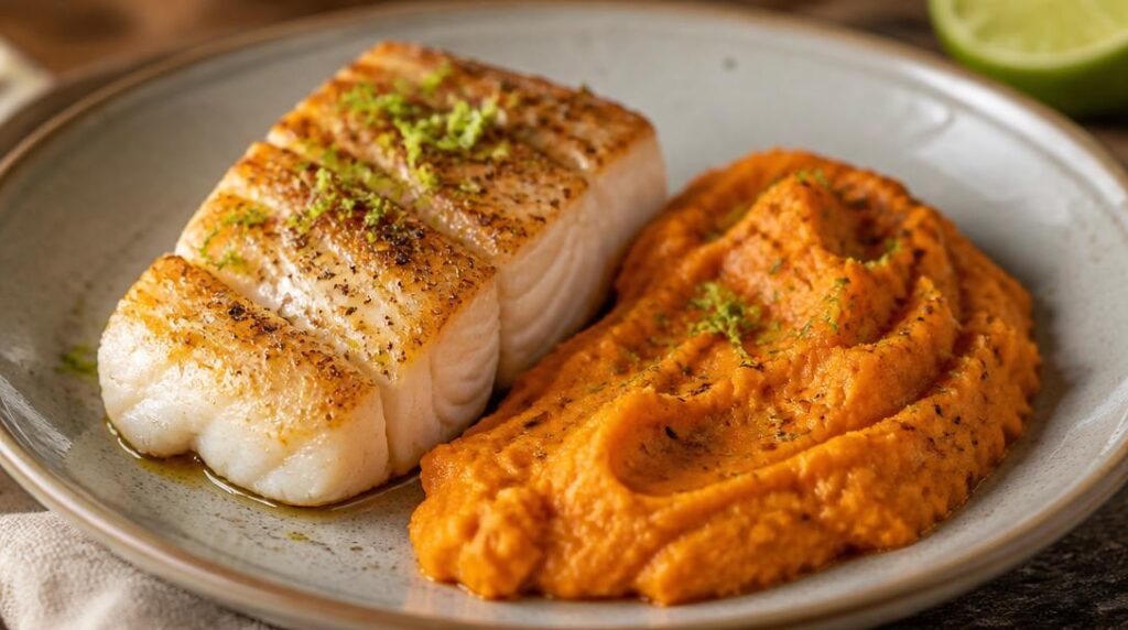 Purée de patate douce avec cabillaud poêlé