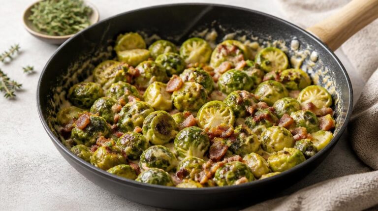 Recette de choux de Bruxelles aux lardons crémeuse