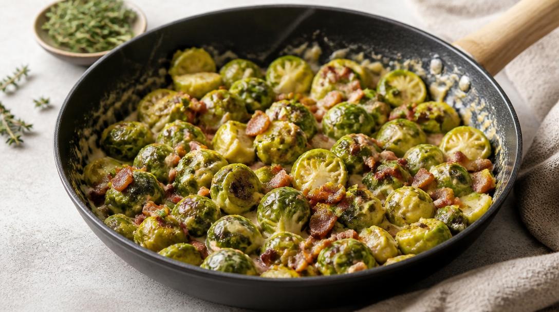 Recette de choux de Bruxelles aux lardons crémeuse