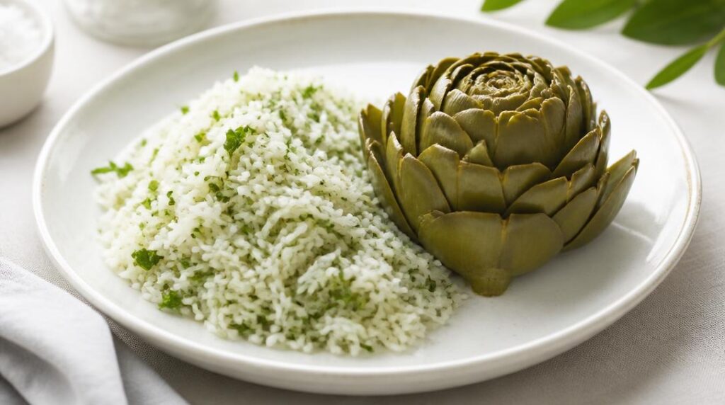 Riz aux herbes avec artichaut vapeur