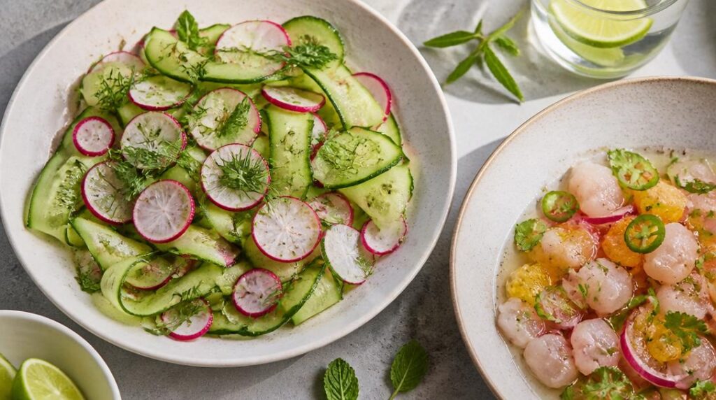 Salade concombre radis avec ceviche