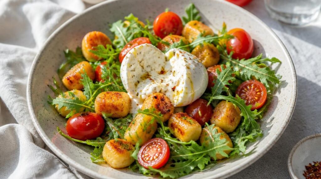 Salade de gnocchis croustillants et burrata