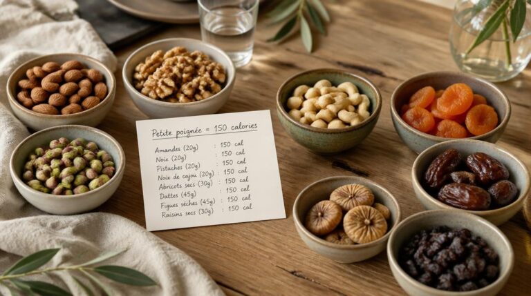 Tableau des calories des fruits secs près de bols assortis