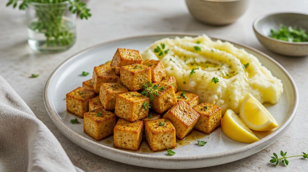 Tofu croustillant avec purée et citron