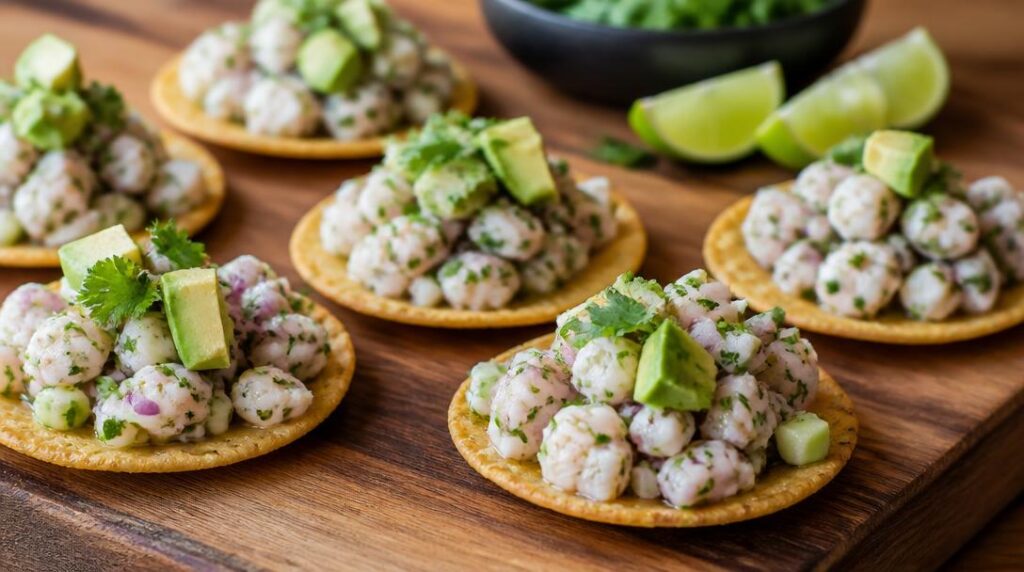 Tostadas croustillantes garnies de ceviche