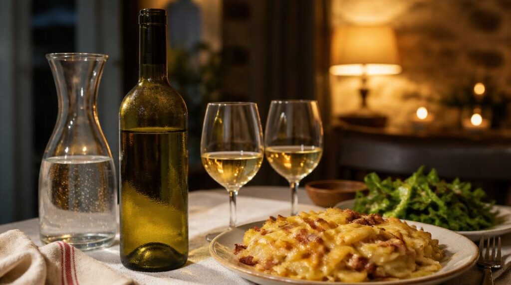 Vin blanc de Savoie avec une tartiflette