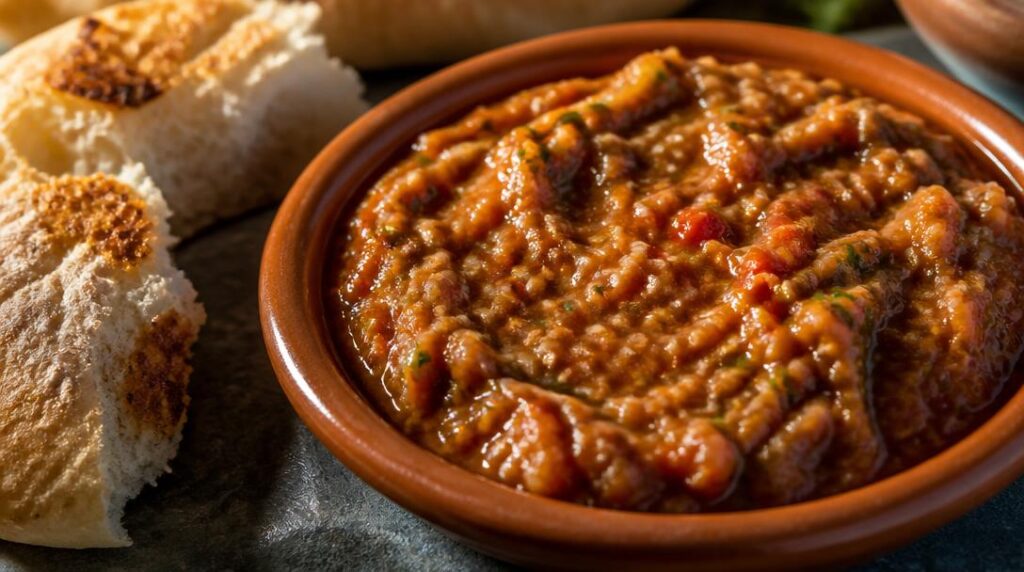 Zaalouk d’aubergines à la tomate avec pain marocain