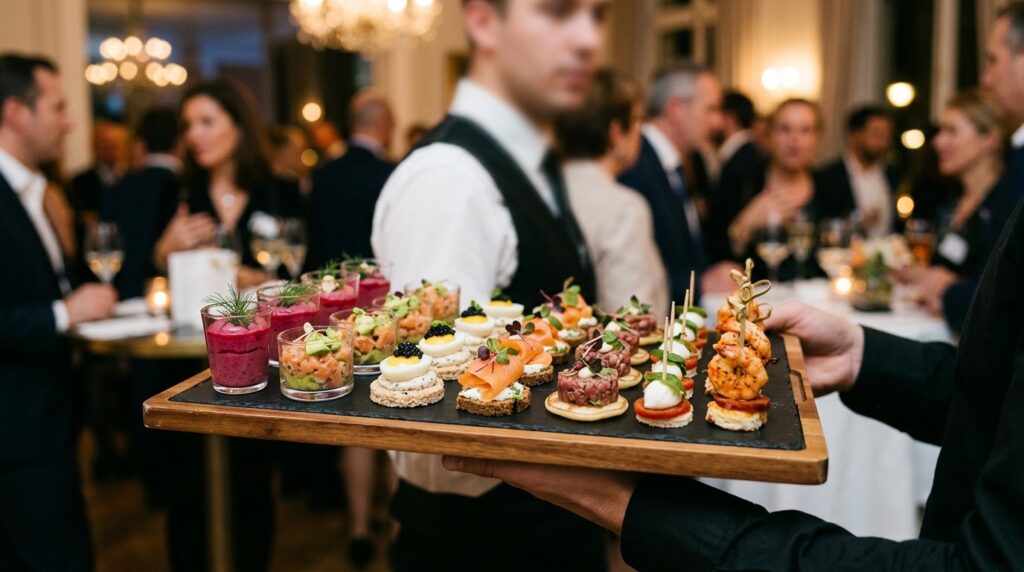 Plateau de mises en bouche pour un cocktail dinatoire professionnel