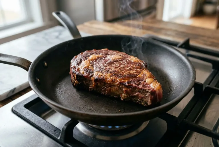 Steak persillé saisi à la poêle, cuisson sans matière grasse