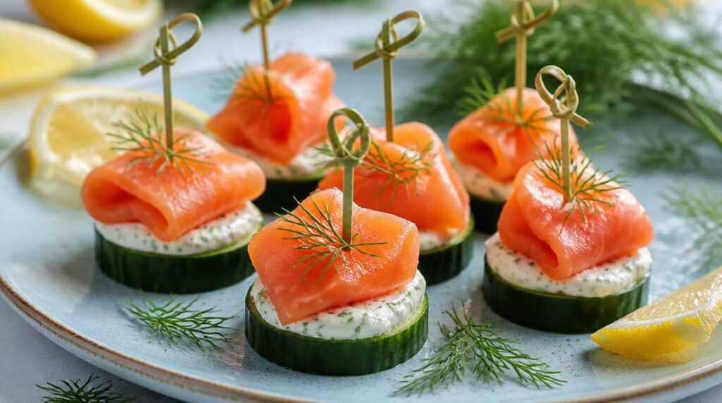 Bouchées concombre saumon fumé et fromage frais