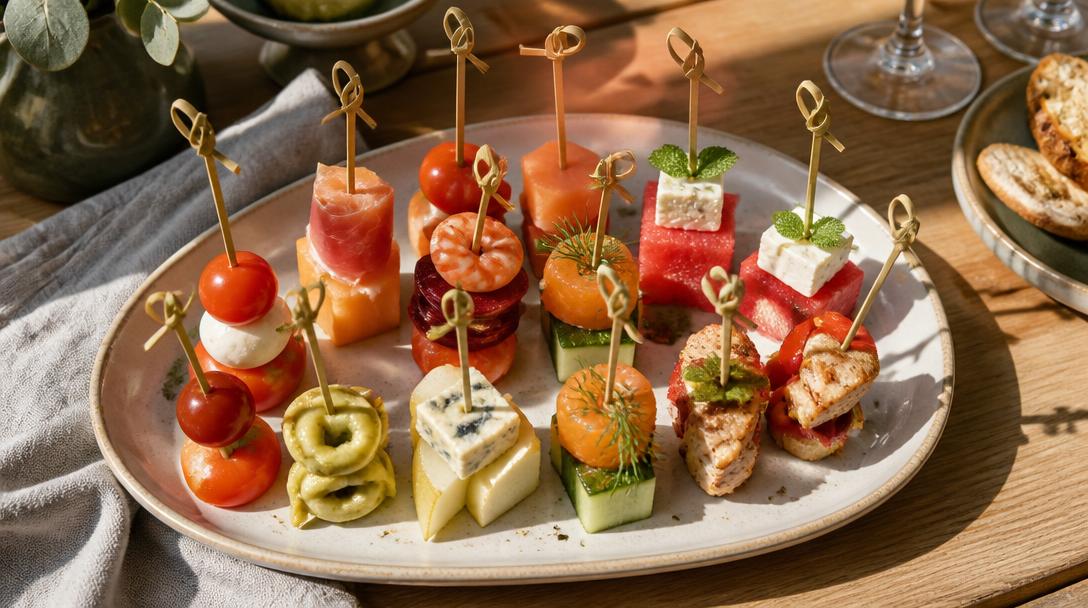 Plateau de brochettes apéro colorées pour recevoir