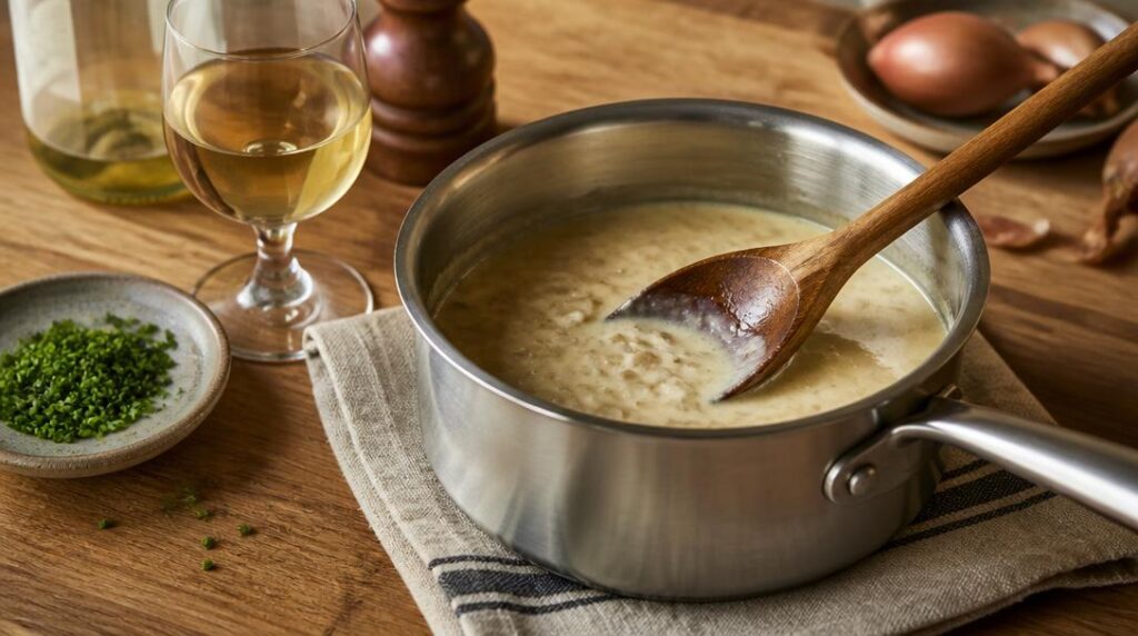 Sauce crème légère au vin blanc réduite